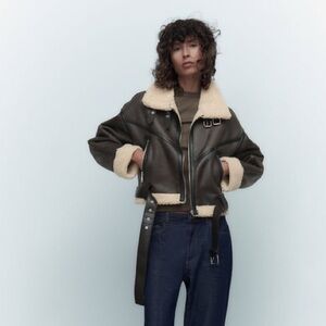 Zara Vegan Leather & Sherpa Jacket